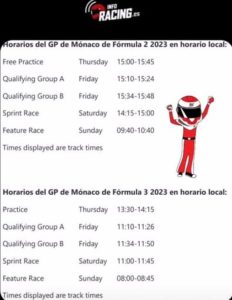 Horarios GP Mónaco F2 y F3